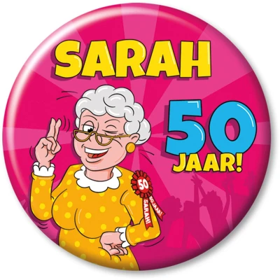 Afbeelding van Button klein Sarah cartoon per stuk