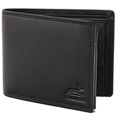 Afbeelding van Fa.Volmer ® herenportemonnee van echt leer in klassiek liggend formaat, zwart, RFID bescherming, geschenkdoos, model Atlanta, zwart.,
