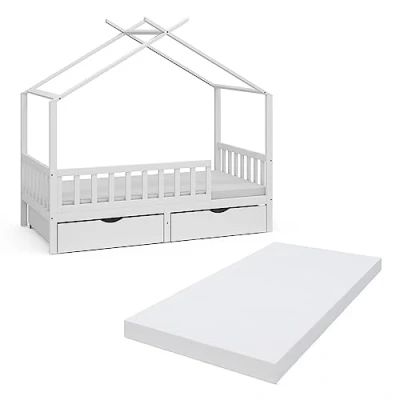 Afbeelding van VitaliSpa Franka wit hutbed 80x160 cm met 2 laden en matras