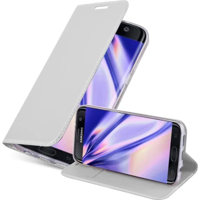 Afbeelding van Cadorabo Hoesje geschikt voor Samsung Galaxy S7 EDGE in CLASSY ZILVER Beschermhoes met magnetische sluiting, standfunctie en kaartvakje Book Case Cover Etui