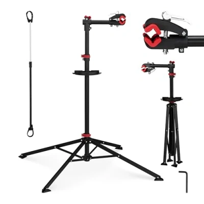 Image de Relaxdays Pied de réparation vélo hauteur réglable pivotant entretien bicyclette atelier Noir 105 190 cm