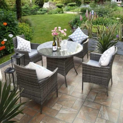 Afbeelding van RayGar Tuinmeubelset, 5 delig, 4 stoelen, ronde tafel, grijs