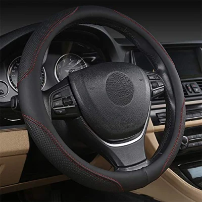 Afbeelding van coofig stuurhoes van microvezel, leer, diameter 37 38 cm, universele voor auto, antislip, ademend, stuurbescherming, auto accessoires (zwart 4)
