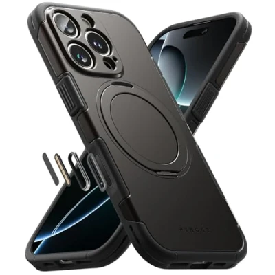 Afbeelding van Ringke Alles Beschermhoes voor iPhone 16 Pro, antislip, schokbestendig, bescherming de bedieningsknop, robuust, flexibel, ultradun, TPU, zacht, duurzaam, geïntegreerde standaard, gunmetaal