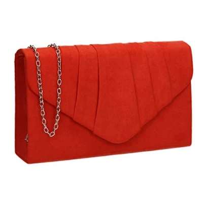 Afbeelding van SwankySwans Iggy Suede Velvet Envelope Party Prom Clutch Bag Damestas (2 stuks), Oranje (Scarlet)