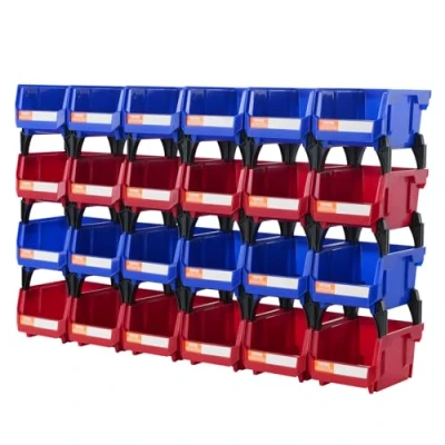 Image de VEVOR Bac à Bec Plastique 24 Boites Rangement Empilables Atelier 137x105x78 mm Bleu/Rouge Combinaison Conteneurs de Stockage Robustes pour Placard, Cuisine, Bureau, Garde manger, Étagère, Mur d&#039;Outils