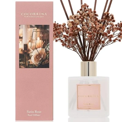Afbeelding van Cocorrína 200 ml geurstokjes diffuser met gedroogde bloemen / satijn roze home luchtverfrisser aromadiffuser voor badkamerdecoratie en planken