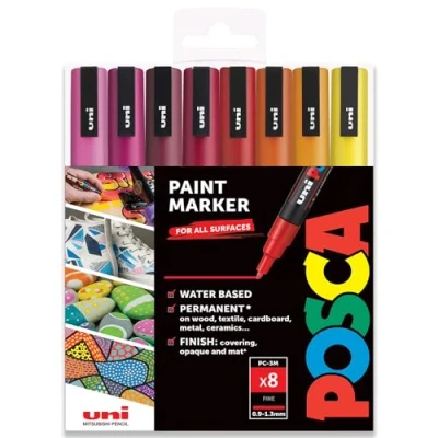 Afbeelding van Uni posca PC 3M Kunstmarkeerders met geschenkdoos, warme kleuren, 8 stuks