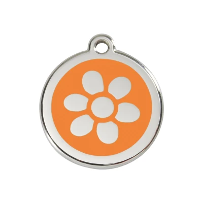 Afbeelding van Flower Orange roestvrijstalen hondenpenning medium/gemiddeld dia. 3 cm RedDingo