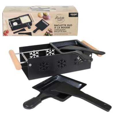 Afbeelding van COOK CONCEPT KC2486 Raclette Duo A La Candle Keuken Koken Specifiek Grillplaat Metaal IJzer, Hout Roestvrij staal, Zwart