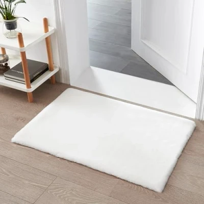Afbeelding van Teppich Wölkchen Pluizig vloerkleed van imitatiebont, imitatie Woonkamer Decoratie Wasbaar bontdeken als bedmat, stoelkussen wit, 60 x 90 cm