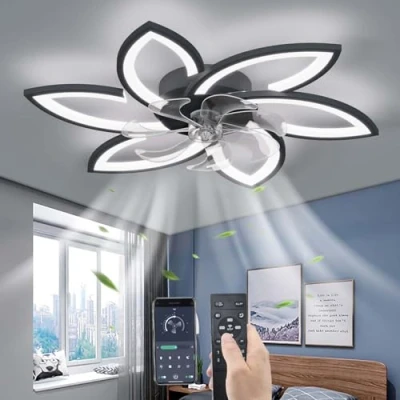 Afbeelding van Sourdine Plafondventilator, met dimbare ledverlichting, regelbaar afstandsbediening, 6 snelheden, moderne plafondlamp en ventilator voor woonkamer of slaapkamer (zwart, 78 cm)