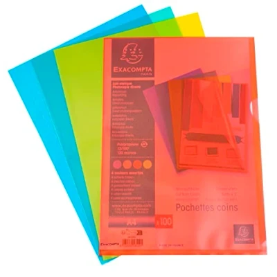 Afbeelding van Exacompta Ref. 58509E Zak met 100 hoekhoezen Gemaakt van generfd polypropyleen Extra dikke dikte 12/100 A4 formaat 4 verschillende kleuren
