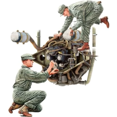 Afbeelding van 1:35 MiniArt 35461 U.S. Tank Repair Crew w/Continental W 670 Engine Plastic Modelbouwpakket