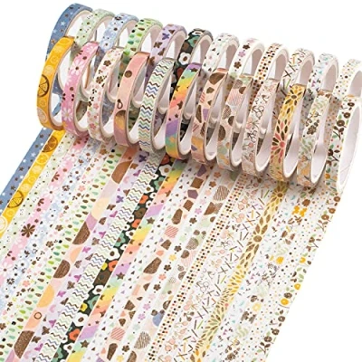 Afbeelding van YUBX Washi Tape 24 rollen afplakband 5 mm breed decoratief plakband bedrukt met bladgoud voor scrapbooking handwerk, bullet, dagboek, planning, geschenken, decoratie (Candy 24)