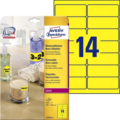 Afbeelding van Etiket Avery L7263Y 100 99.1x38.1mm neon geel 1400stuks