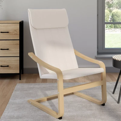 Afbeelding van Fauteuil NILS bois façon hêtre et coussin tissu beige