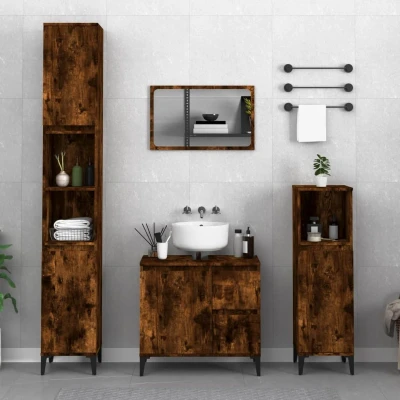 Afbeelding van Badkamerkast 30x30x100 cm bewerkt hout gerookt eikenkleurig