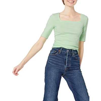 Image de Amazon Essentials T Shirt Ajusté à Manches Mi Longues et Col Carré Women&#039;s, Vert, L