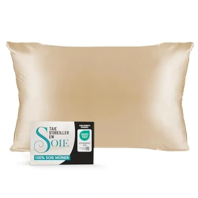 Afbeelding van Dreamzie Kussensloop, natuurlijke zijde, 40 x 80 cm, 100% moerbeizijde, 19 mommes, gecertificeerd volgens Öko Tex voordelen voor haar en huid, Anti aging effect, taupe