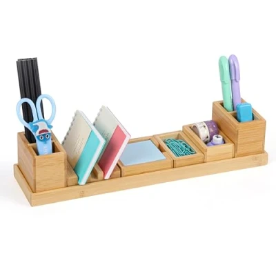Afbeelding van BELLE VOUS Table desk organiser Wood wooden base and six Interchangeable compartments