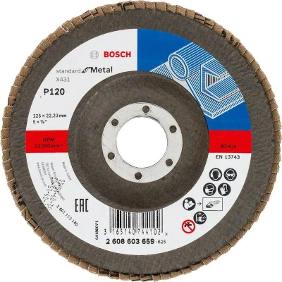 Image de BOSCH 2608603659 disque à lamelles X431 Standard pour métal, diamètre 125 mm, grain 120, version angulaire