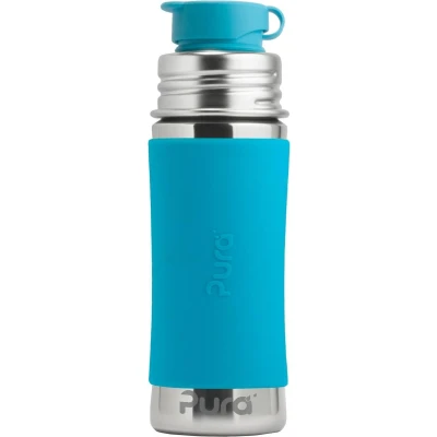 Afbeelding van Pura Sportfles 325 ml Drinkfles Bidon Plasticvrij Roest Niet Vaatwasserbestendig Inclusief Sportsleeve en Sportdop Top is Verwisselbaar Veelzijdig Aqua