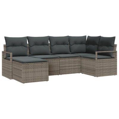 Afbeelding van vidaXL 6 delige Tuin Sofa Set met Kussens Grijs Poly Rattan