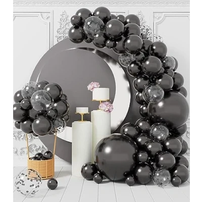 Afbeelding van AULE Zwarte metallic ballonnen, 100 stuks glanzende latexballonnen voor verjaardagsfeestdecoratie, carnaval, bruiloft, babyshower, afstudeerfeest, 45,7 cm, 30,5 25,4 12,7 cm
