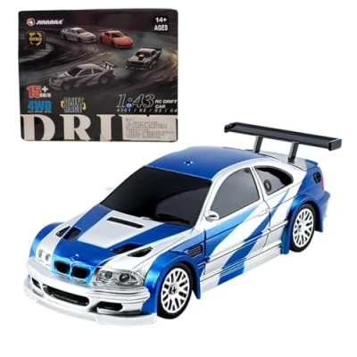 Afbeelding van SHOYDID Op afstand bestuurde elektrische mini raceauto met verlichtingsset, schaal 1:43, 2,4 G volledige proportioneel (RTR/zwart en wit versie) (blauw (gyroscoopversie))