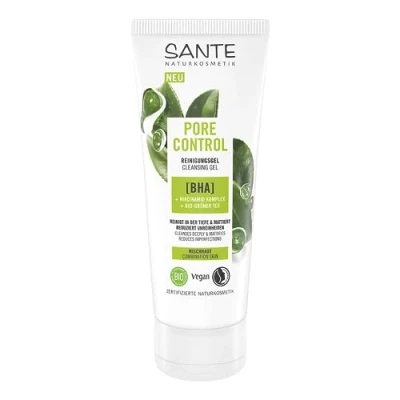 Afbeelding van SANTE Naturkosmetik Pore Control BHA Reinigingsgel voor gemengde huid met biologische groene thee, matterend complex en niacinamide, veganistische reiniger huid, poriënverstevigend,