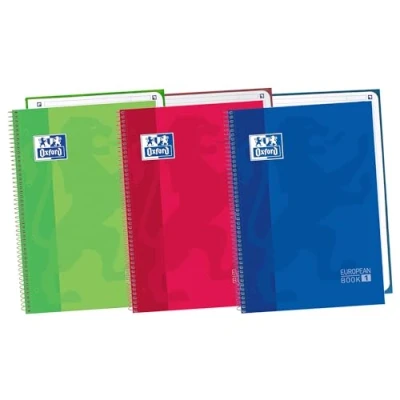 Afbeelding van Oxford, Notitieboek A4+ geruit, 5x5, extra grote kaft, 80 vellen, 1 kleurlint, 3 pack, heldere kleuren