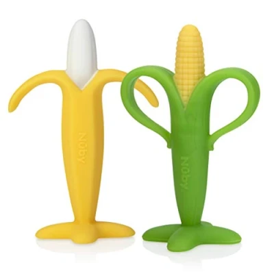 Afbeelding van Nuby Bijtspeelgoed in de vorm van banaan en maïs, siliconen, 2 stuks, 3 plus maanden