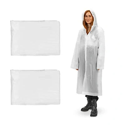 Afbeelding van Relaxdays regenponcho set van 2 herbruikbare regencape festivalponcho met mouwen wit