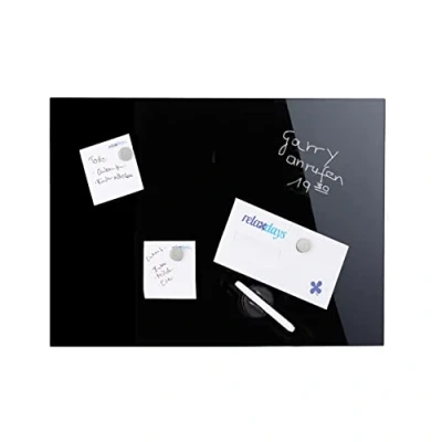 Afbeelding van Relaxdays glassboard zwart memobord magneetbord magnetisch prikbord beschrijfbaar 100 x 60 cm