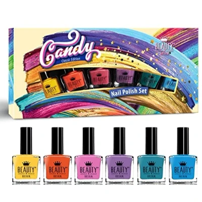 Afbeelding van Beauty4Britain 6 x luxe nagellak, verschillende kleuren, regenboog, helder, Candy geschenkdoos
