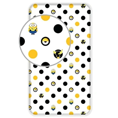 Afbeelding van Minions 2 Hoeslaken Dots Eenpersoons 90 x 200 cm Wit