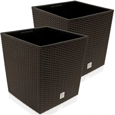Afbeelding van Deuba Bloempot Binnenbak Handgrepen Outdoor Rotan 35 Liter Donkerbruin 2 stuks