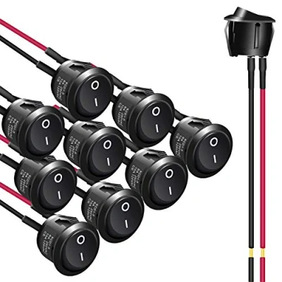 Afbeelding van APIELE 10 stuks tuimelschakelaars, 2 posities aan uit met SPST pinnen tuimelschakelaar, 250 V 6 A knop rocker tuimelschakelaar voor huizen, industrie, DIY KCD1 5 101 ronde schakelaar (met draad)