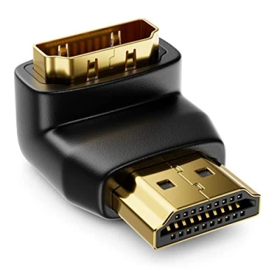 Afbeelding van deleyCON HDMI adapter 270 gebogen aansluiting en stekker gouden 3D 1080p Full HD zwart