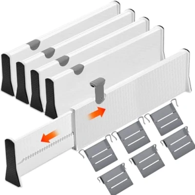 Afbeelding van GUHAOOL Ladeverdelers, 4 stuks, verstelbaar, 37,5 54 cm, keukenladeverdeler, uittrekbaar, kunststof ladeverdeler voor keuken, commode, badkamer, kantoor