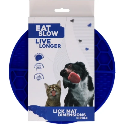 Afbeelding van Eat Slow Live Longer Likmat Cirkel Ø21 cm Snuffelmat Anti schrok Mat Slowfeeder Afleiding Honden en Katten 100% Siliconen Vaatwasserbestendig Blauw