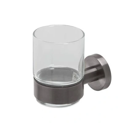 Afbeelding van Geesa Nemox Glashouder met glas Zwart metaal geborsteld