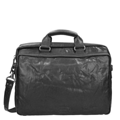 Afbeelding van Spikes &amp; Sparrow Leren Laptoptas 16.4 inch 3 Vaks Bronco Zwart