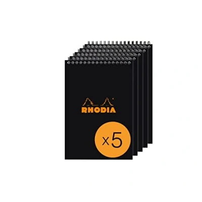 Afbeelding van RHODIA 165019Cpack Notitieblok, spiraalbinding, A5, gelinieerd, 80 afneembare vellen, wit Clairefontaine papier, g/m², omslag van gecoate kaart, pak 5 blokken