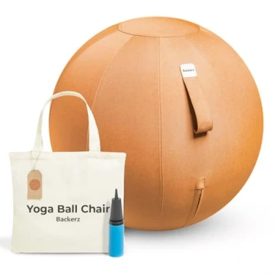 Afbeelding van Backerz® Zitbal Kantoor en Thuis 65 CM Luxe Yoga Bal Zitballen met Hoes Ergonomische Bureaustoel Linnen Oranje