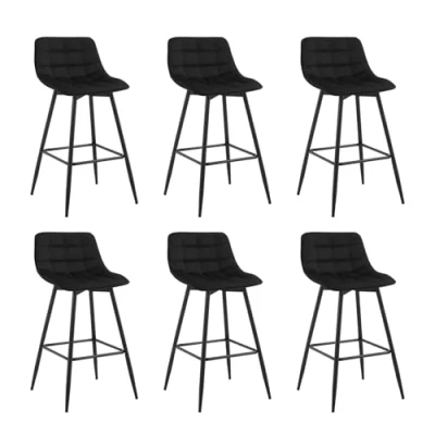 Afbeelding van WOLTU 6 x barkruk in bistro stijl, barkruk, barstoel, gevoerd, van zacht fluweel, met metalen frame, zwart BH143sz
