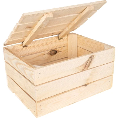 Afbeelding van Creative Deco Natuurlijke Houten Doos met Groot Deksel 40 x 30 22 cm Kerst, Kerstmis Cadeau