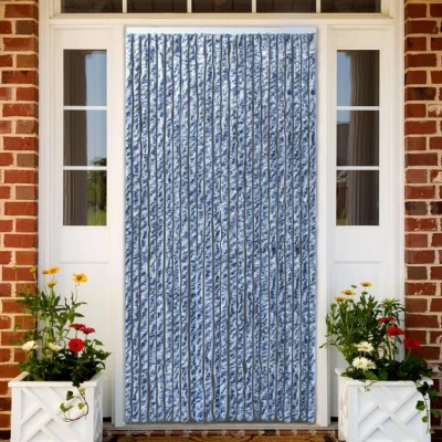 Afbeelding van Vliegengordijn 100x220 cm chenille blauw, wit en zilver