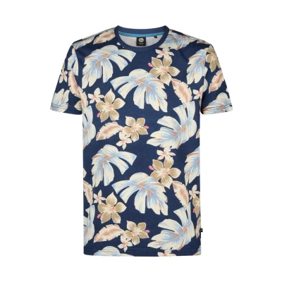 Afbeelding van Petrol Industries Heren All over Print T shirt Hibiscus Blauw Maat XL